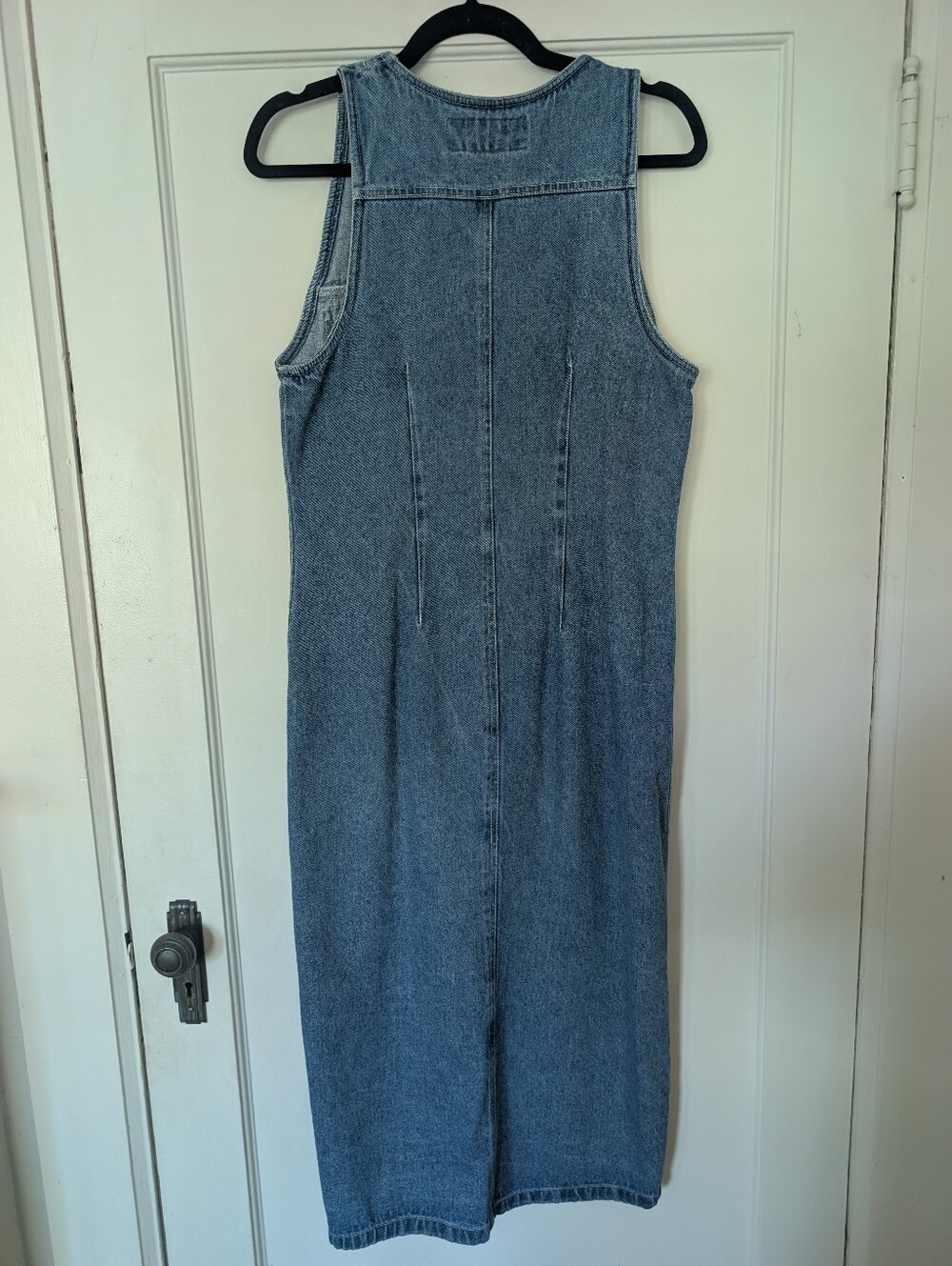 Vintage 90s Denim Button Front Midi Dress 100% Cotton Sleeveless Size 7/8 - Picture 3 of 9